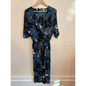 Diane von Furstenberg Silk Floral Wrap Dress Teal Black Size 4